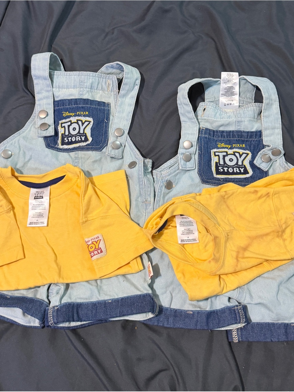 2 outfits Disney Toy Story Yellow Tee and Light Blue Denim Overalls Set